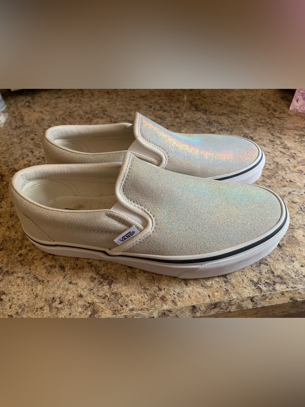 Vans womens Iridescent Slip-On Sneakers in White